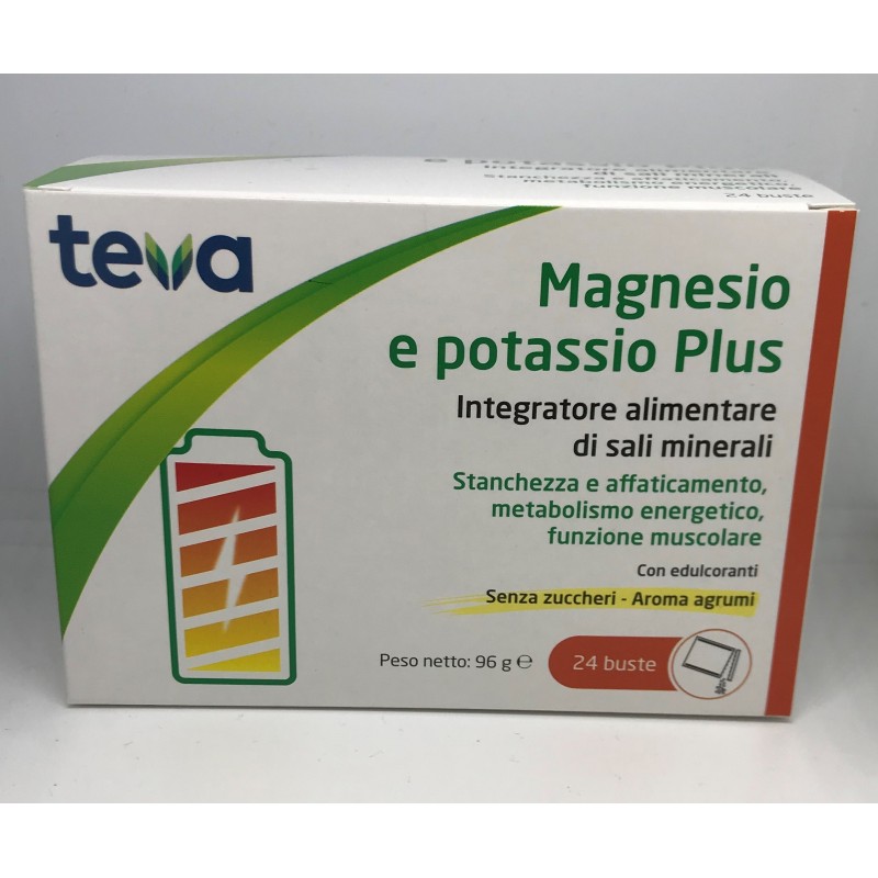 Teva Italia Magnesio Potassio Plus Teva 24 Bustine Senza Zuccheri Aroma Agrumi