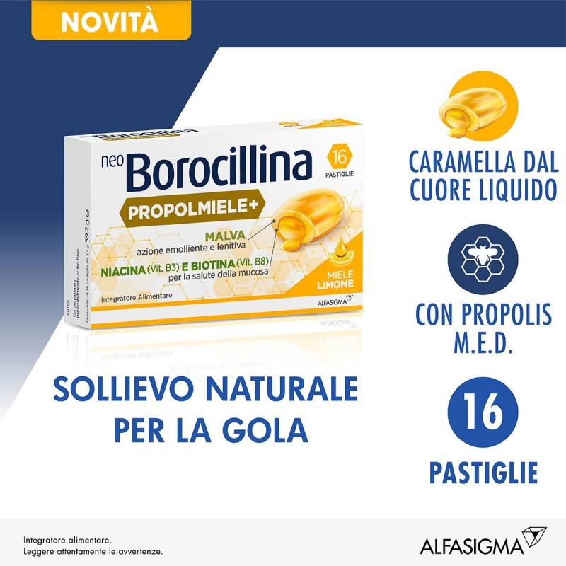 Neoborocillina Propolmiele+ Miele/limone 16 Pastiglie