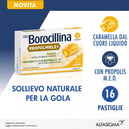 Neoborocillina Propolmiele+ Miele/limone 16 Pastiglie