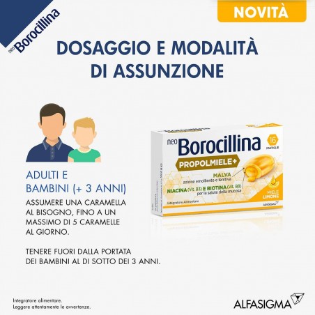 Neoborocillina Propolmiele+ Miele/limone 16 Pastiglie