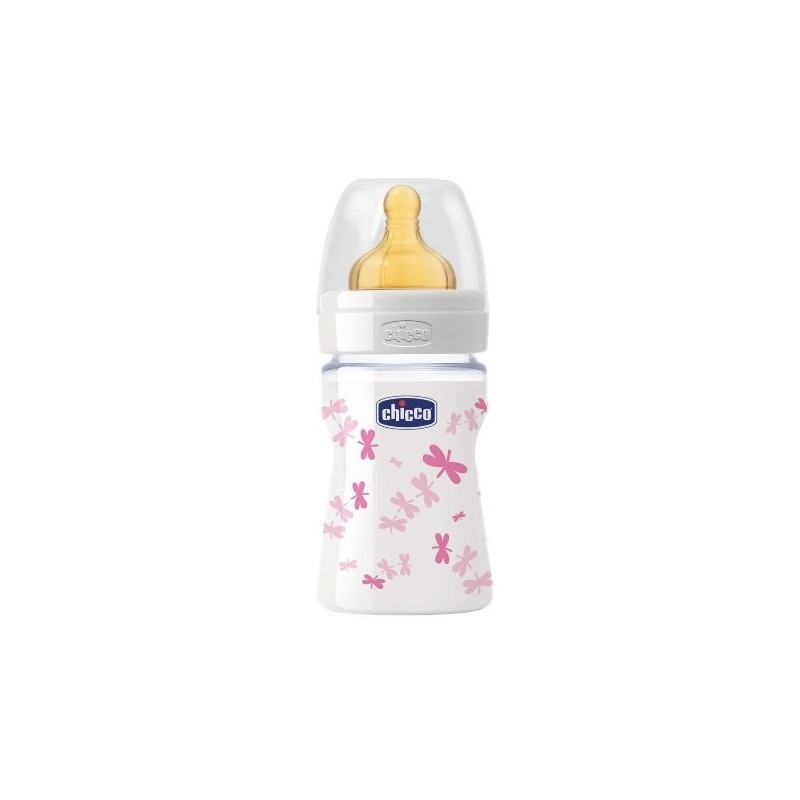 Chicco Biberon Well Being In Vetro Decorato Girl Da 150 Ml Normal Lattice