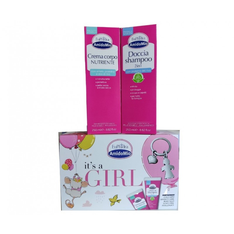 Zeta Farmaceutici Euphidra Amidomio It's A Girl Cofanetto Con 1 Doccia Shampoo 2in1+1 Crema Corpo+portachiavi