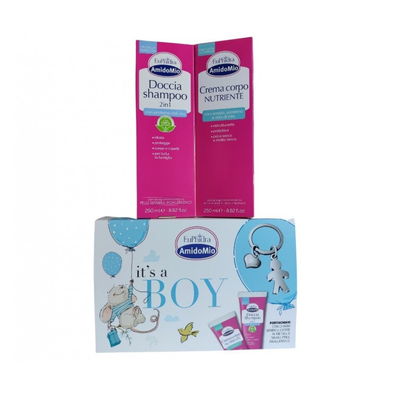 Zeta Farmaceutici Euphidra Amidomio It's A Boy Cofanetto Con 1 Doccia Shampoo 2in1+1 Crema Corpo+portachiavi