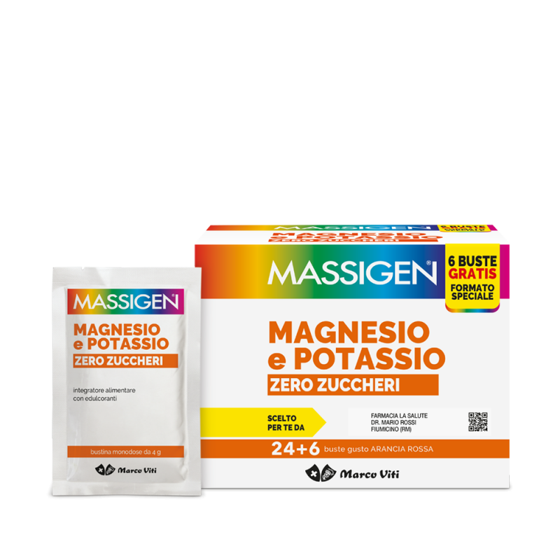 Marco Viti Farmaceutici Massigen Magnesio Potassio Zero Zucchero 24 Bustine + 6 Bustine