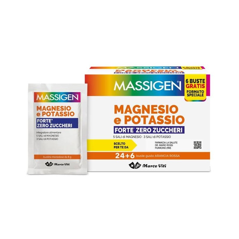 Marco Viti Farmaceutici Massigen Magnesio Potassio Forte Zero Zucchero 24 Bustine + 6 Bustine