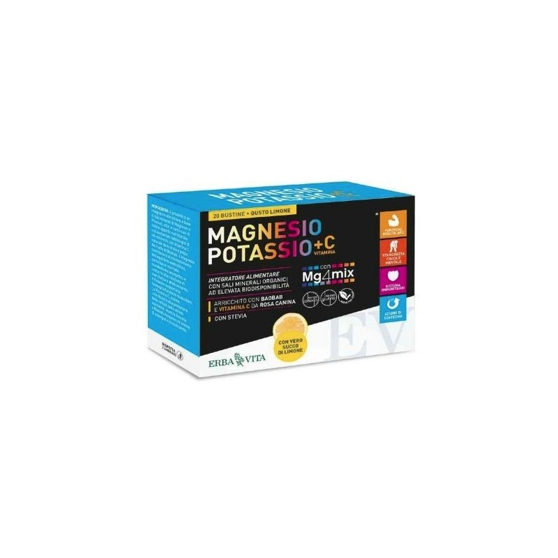 Erba Vita Group Magnesio Potassio +c Vitamina Gusto Limone 20 Bustine Da 3,8 G