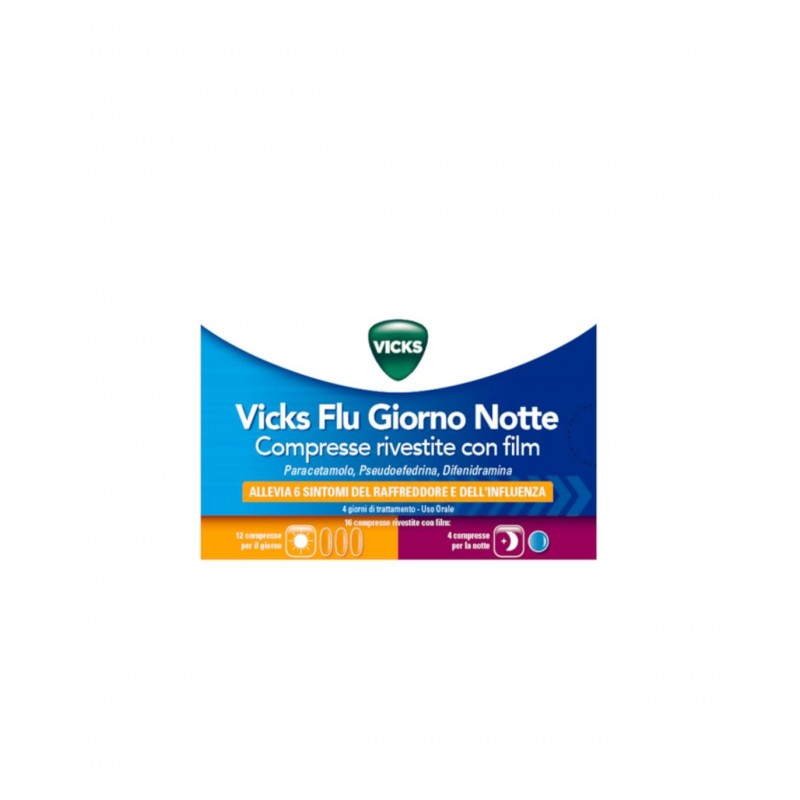 Vicks Flu Giorno e Notte Farmaco Antinfluenzale 12 + 4 Compresse - Farmasole