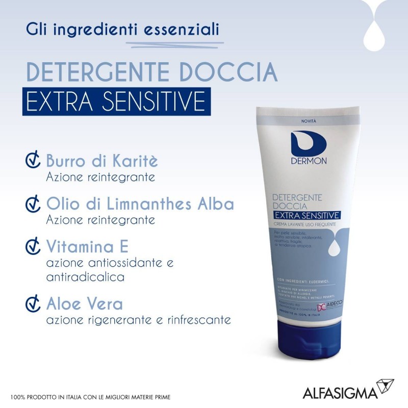 Alfasigma Dermon Detergente Doccia Extrasensitive Crema Lavante Uso Frequente 250 Ml