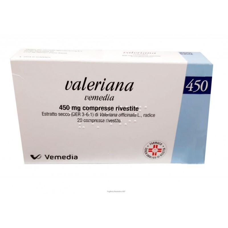 Vemedia Manufacturing B. V. Valeriana Vemedia 450 Mg Compresse Rivestite Estratto Secco Di Radice Di Valeriana Officinalis 