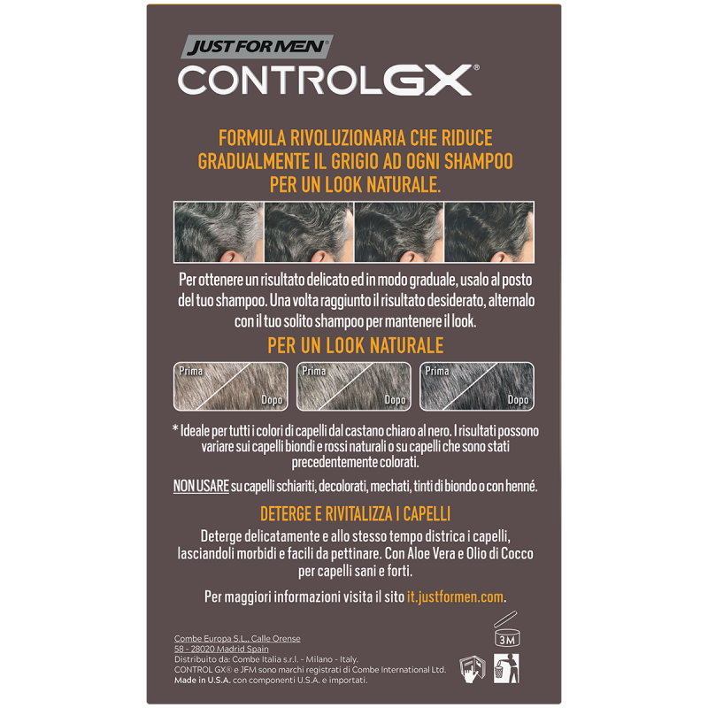 Combe Italia Just For Men Control Gx Shampoo Colorante Graduale 2 In 1 Con Balsamo 150 Ml