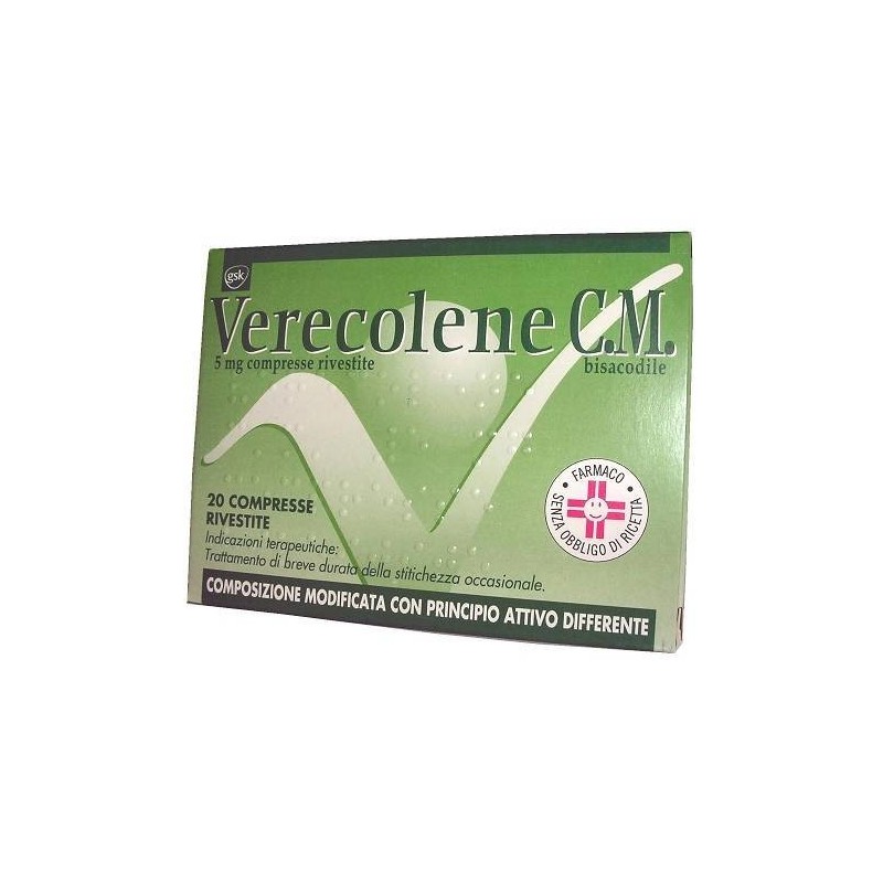 Verecolene C.M. 5 Mg Bisacodile Farmaco Lassativo per stitichezza occasionale 20 Compresse Rivestite