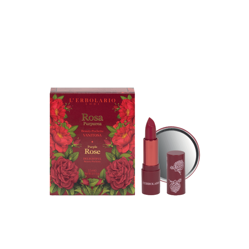 L'erbolario Rosa Purpurea Beauty Pochette Vanitosa Rossetto Effetto Seta 3,5 Ml + Specchietto Edizione Limitata