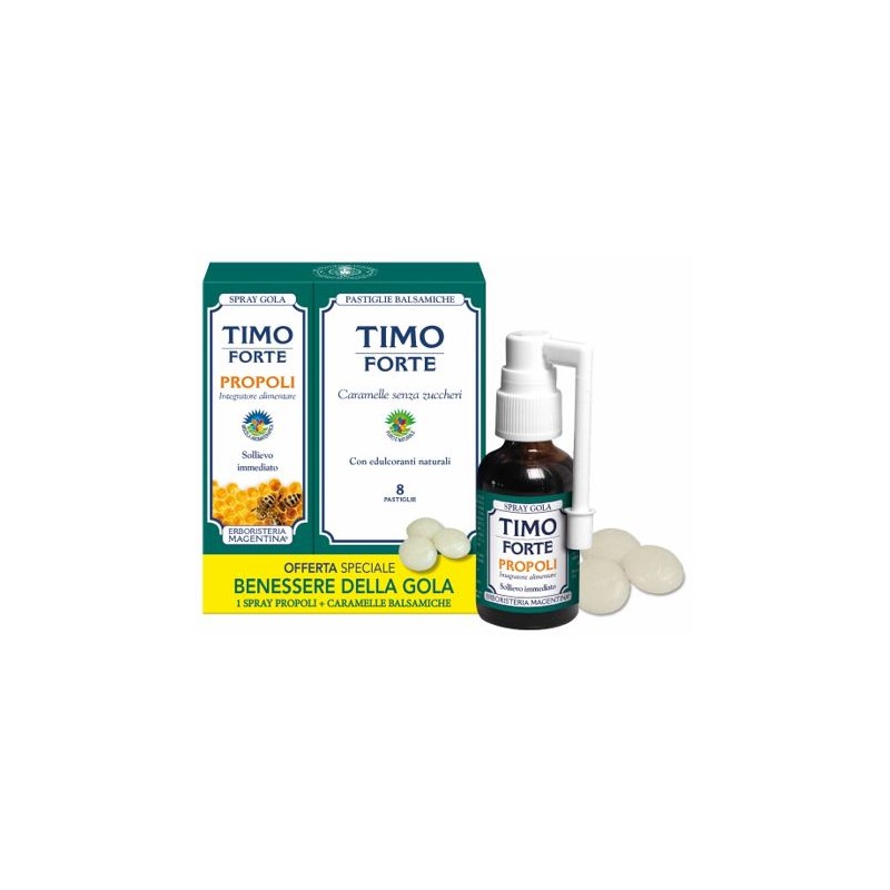 Erboristeria Magentina Kit Benessere Della Gola Timo Forte Propoli Spray 30 Ml + Timo Forte 8 Pastiglie