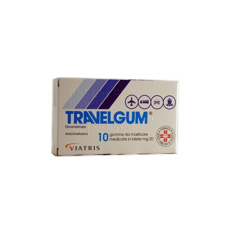 Travelgum Farmaco per Nausea e Vomito 10 Gomme da Masticare pe mal d'auto e aereo