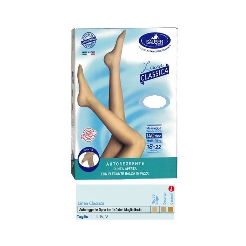 Desa Pharma Sauber Autoreggente Open Toe Maglia Liscia 140 Den Colore Neutro Beige Taglia 3 Linea Classica