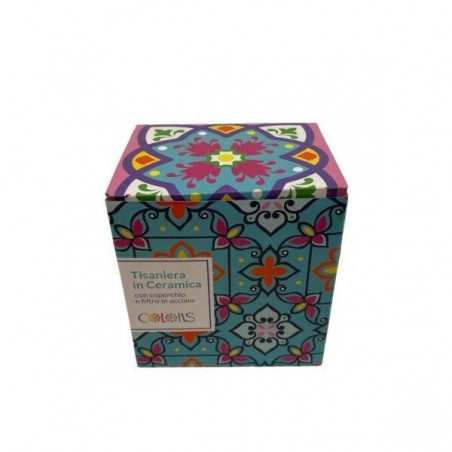 Colors Tisaniera in Ceramica Light Blu con Filtro in Acciaio e Coperchio 340 ml Con scatola regalo