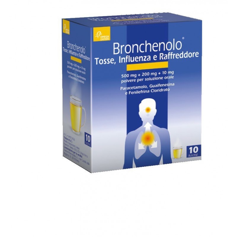 Bronchenolo Tosse, Influenza E Raffreddore 500 mg+200 mg+10 mg Polvere Per Soluzione Orale Paracetamolo, Guaifene