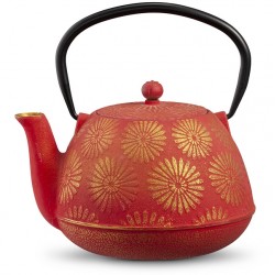 Neavita Teiera In Ghisa Colore Rosso  Modello Sakai con Manico e Filtro Inox 1200 ml