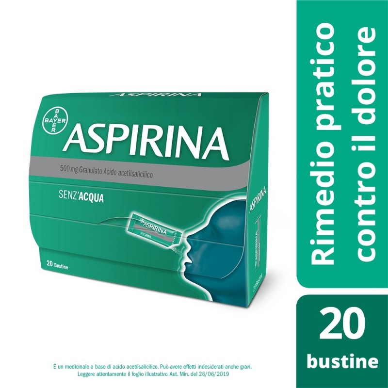 Aspirina 500 mg Granulato Farmaco Analgesico 20 Bustine Orosolubili