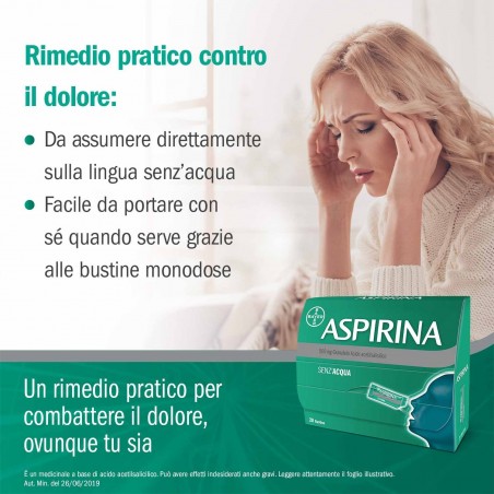 Aspirina 500 mg Granulato Farmaco Analgesico 20 Bustine Orosolubili