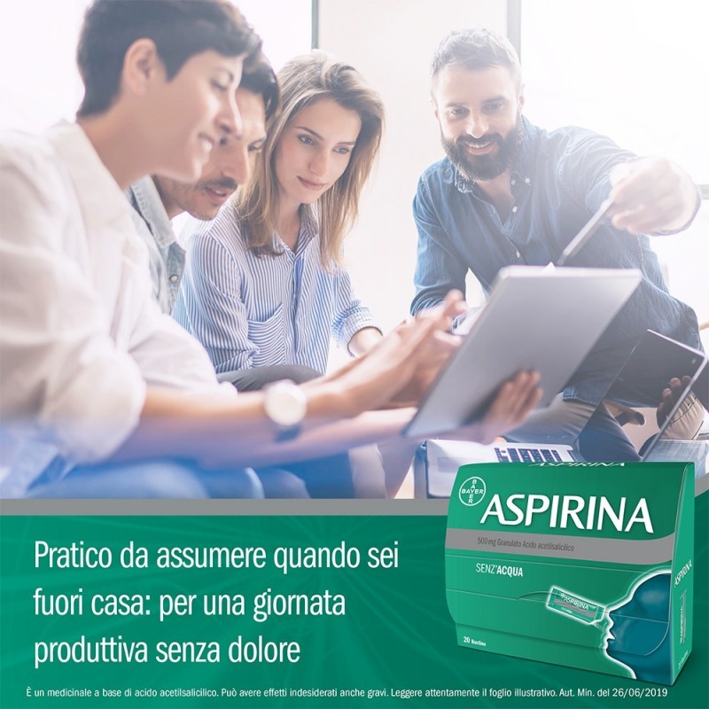 Aspirina 500 mg Granulato Farmaco Analgesico 20 Bustine Orosolubili