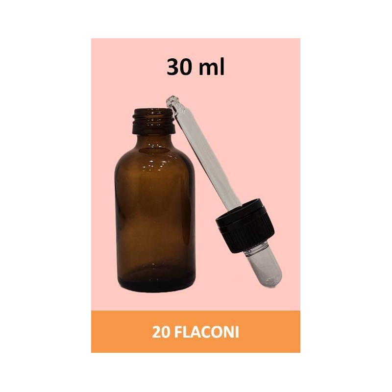 STOCK 20 Flaconi in vetro da 30 ml con tappo contagocce a sigillo