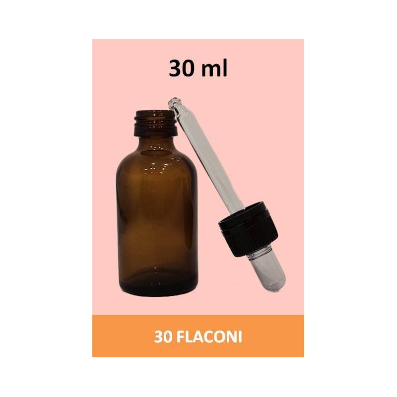 STOCK 30 Flaconi in vetro da 30 ml con tappo contagocce a sigillo