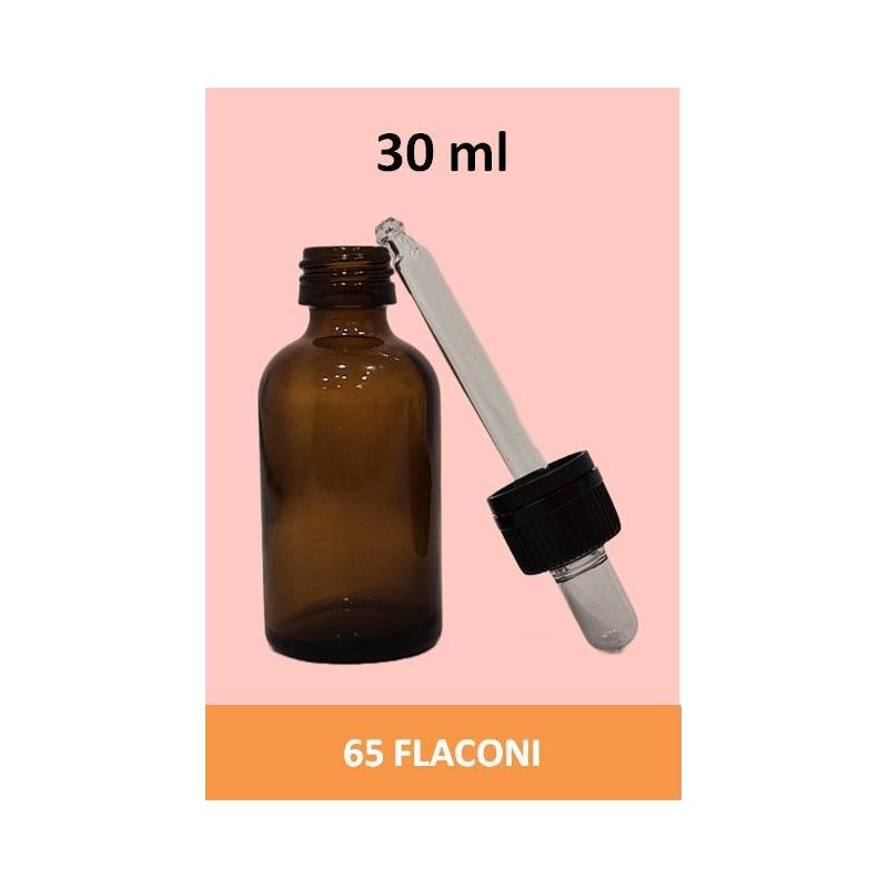 STOCK 65 Flaconi in vetro da 30 ml con tappo contagocce a sigillo