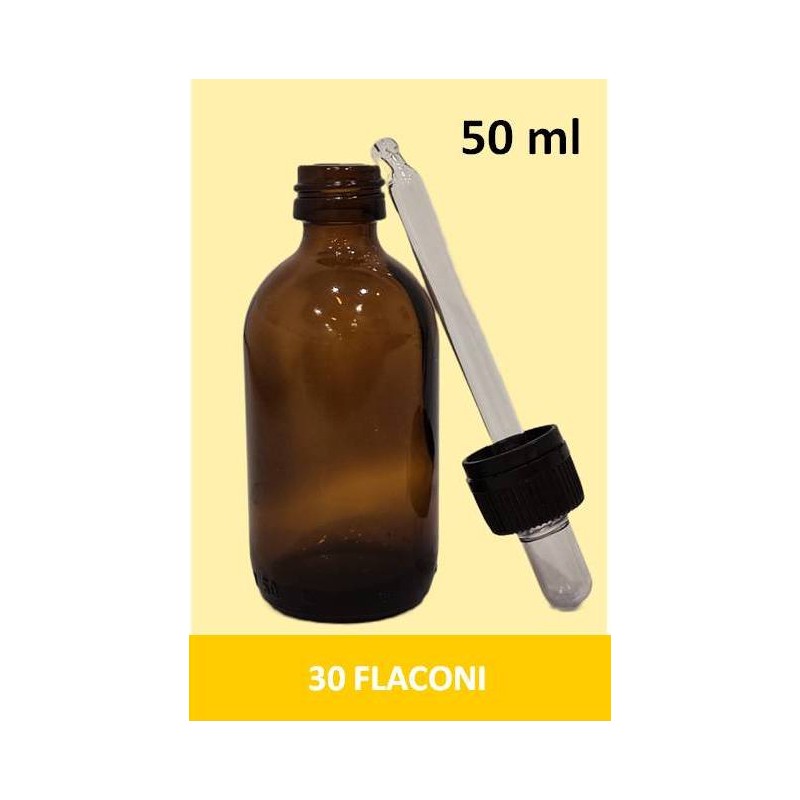 STOCK 30 Flaconi in vetro da 50 ml con tappo contagocce a sigillo