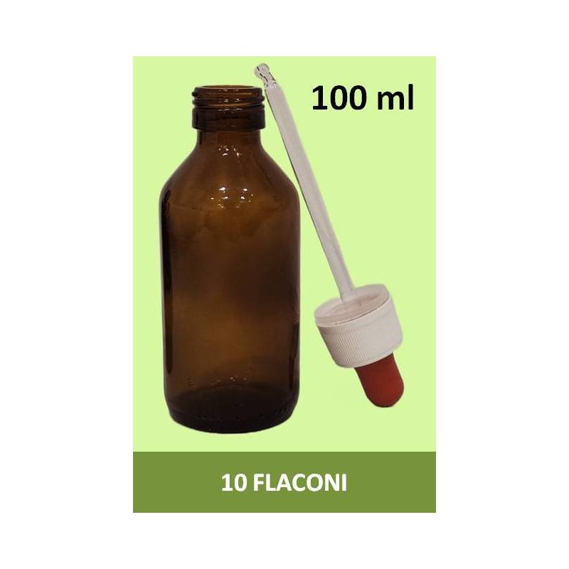 STOCK 10 Flaconi in vetro da 100 ml con tappo contagocce a sigillo