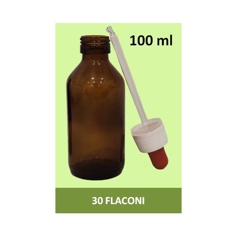 STOCK 30 Flaconi in vetro da 100 ml con tappo contagocce a sigillo