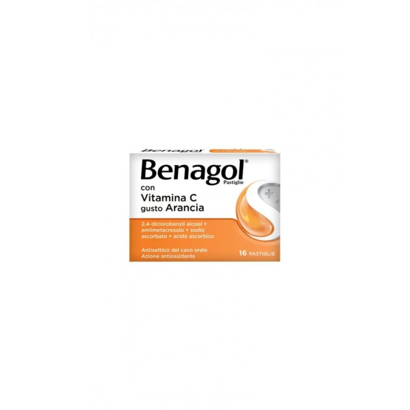 Benagol Con Vitamina C Gusto Arancia 16 Pastiglie Antisettico del Cavo Orale