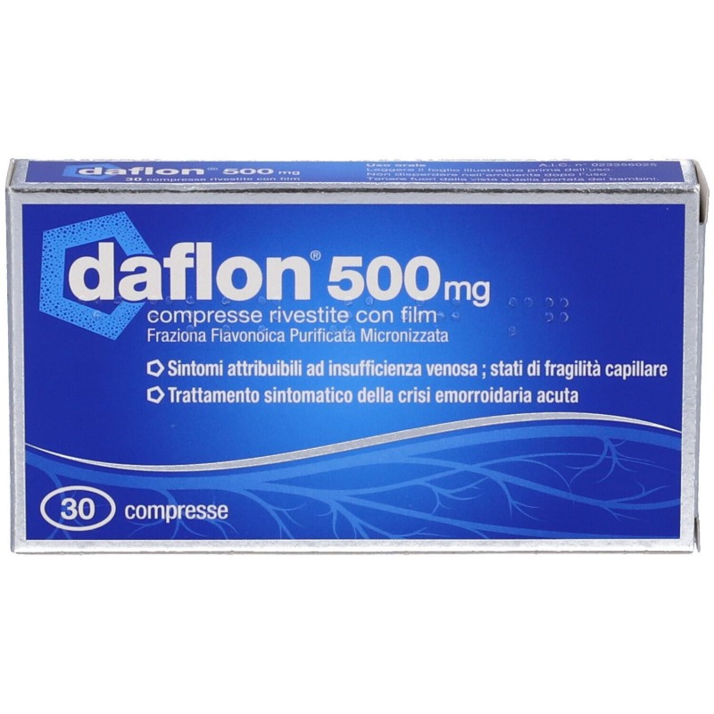 Daflon 500 mg Farmaco per Insufficienza Venosa, fragilità capillare e Emorroidi 30 Compresse