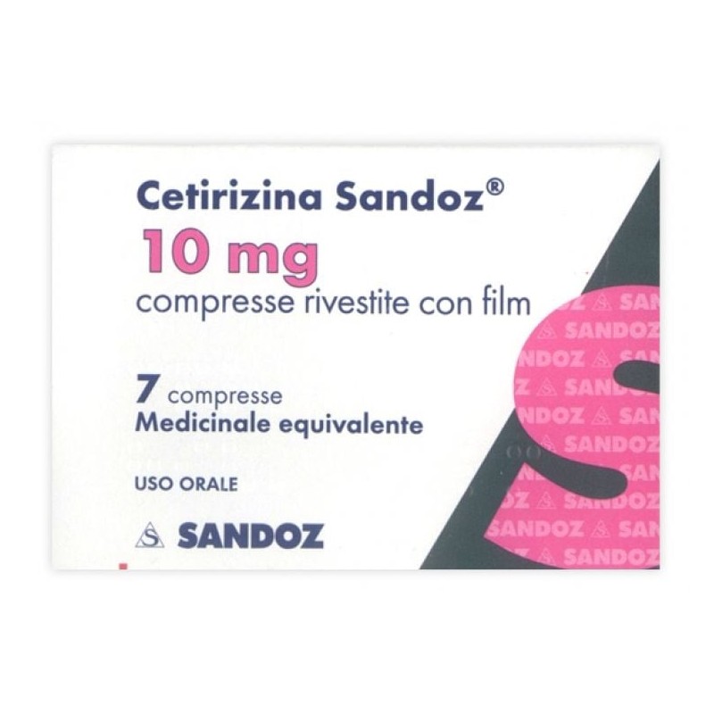 Cetirizina Sandoz 10 mg Farmaco per Allergia 7 Compresse Rivestite per rinite e orticaria