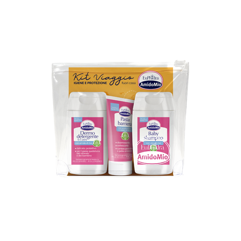 Amidomio Kit Viaggio con 3 Prodotti Pasta Barriera + Dermodetergente + Baby Shampoo