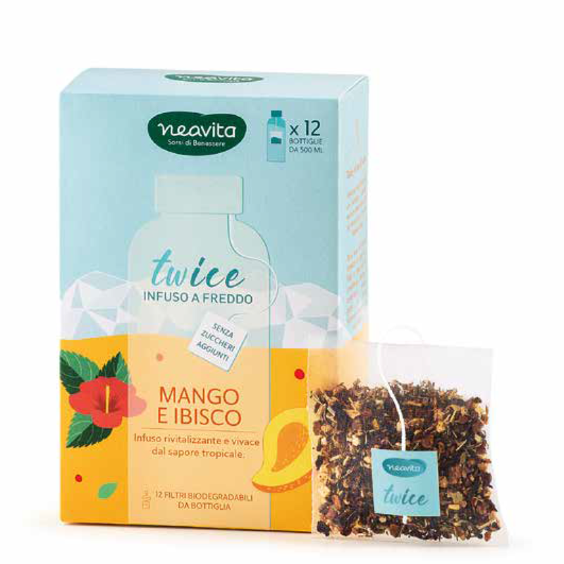 Neavita Twice Infuso a Freddo To Go Mango e Ibisco 12 Maxi Filtro per Bottiglia da 500 ml HP Italia