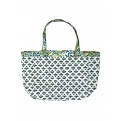Colors Tote Bag Green Double-Face Borsa Reversibile Colore Bianco e Pois Verdi
