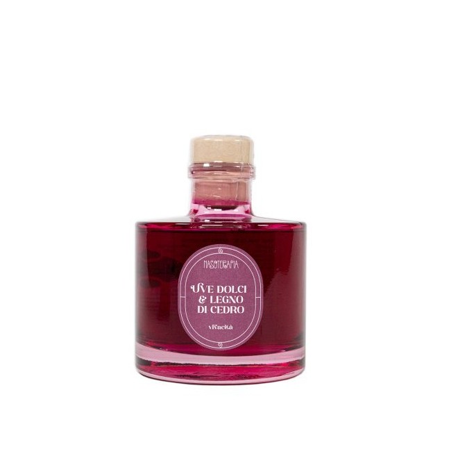 Nasoterapia Diffusore a Bastoncini Uve Dolci e Legno di Cedro 500 ml Dettaglio Flacone in Vetro