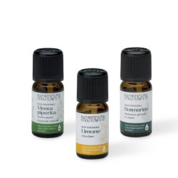 Nasoterapia Kit L'Essenziale Per Un Buon Lavoro Dettaglio 3 Oli Essenziali Bio di Limone, Menta Piperita e Eucalipto