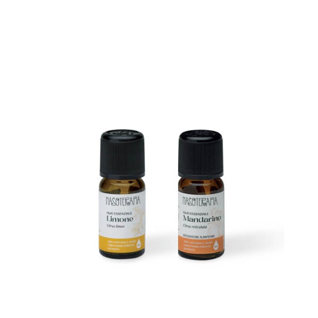 Nasoterapia Kit L'Aromaterapia del Buonumore Dettaglio 2 Oli Essenziali Bio di Limone e Mandarino