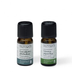 Nasoterapia Kit L'Aromaterapia del Respiro Dettaglio 2 Oli Essenziali Bio di Eucalipto e Menta Piperita