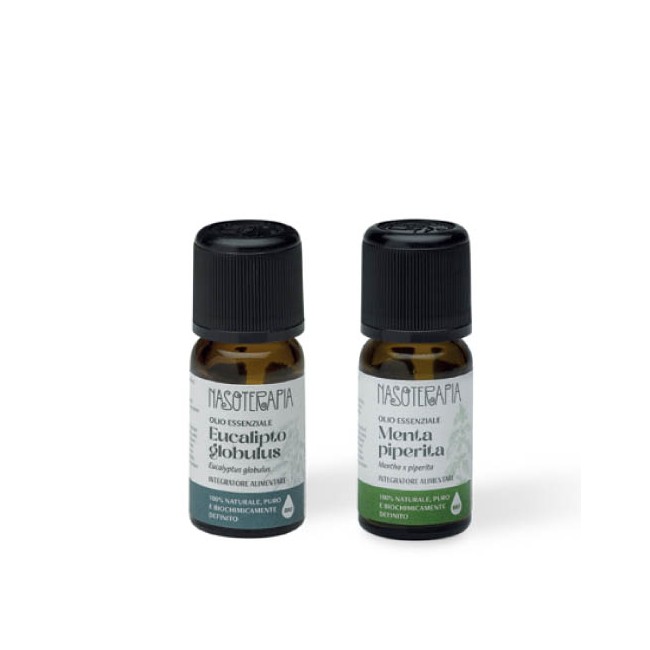 Nasoterapia Kit L'Aromaterapia del Respiro Dettaglio 2 Oli Essenziali Bio di Eucalipto e Menta Piperita
