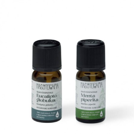 Nasoterapia Kit L'Aromaterapia del Respiro Dettaglio 2 Oli Essenziali Bio di Eucalipto e Menta Piperita
