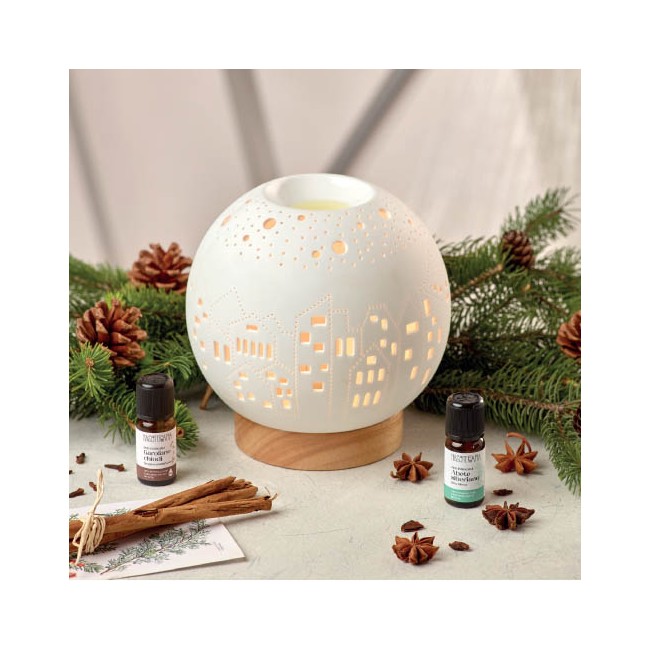 Nasoterapia Fiocco Di Neve Diffusore Elettrico di Oli Essenziali in Ceramica con luce accesa