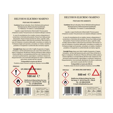 Helysios Profumatore per Ambiente Elicriso Marino 100 ml Etichetta Ingredienti e Avvertenze