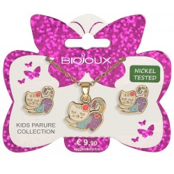 Bjs001 Kids Parure Orecchini e Collanina per Bambine Sleepy Kitty