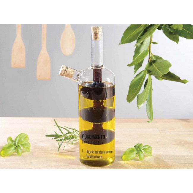 Bottiglia in Vetro 2 in 1 Olio e Aceto da Tavola con Tappo in Sughero in Tavola Bottiglia in Vetro 2 in 1 Olio e Aceto da Tavola con Tappo in Sughero in Tavola
