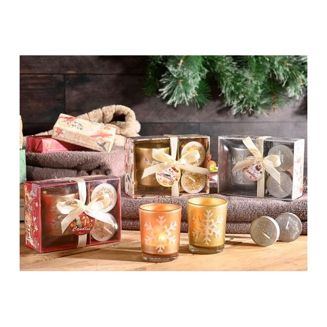 Idea Regalo con Portacandela in Vetro e 2 Tea Light Decorate