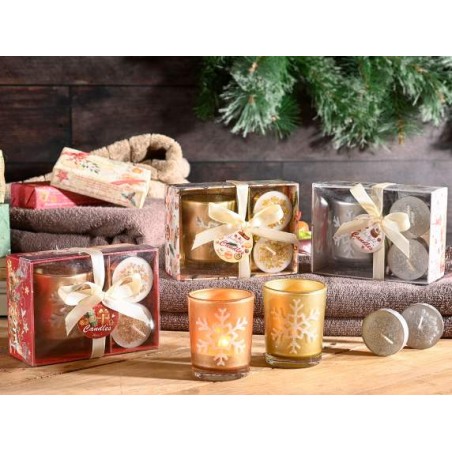 Idea Regalo con Portacandela in Vetro e 2 Tea Light Decorate