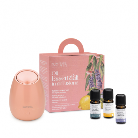 Nasoterapia Kit Essenziali Diffusore Bloom Rosa con 3 Oli Essenziali Bio di Lavanda, Limone e Eucalipto